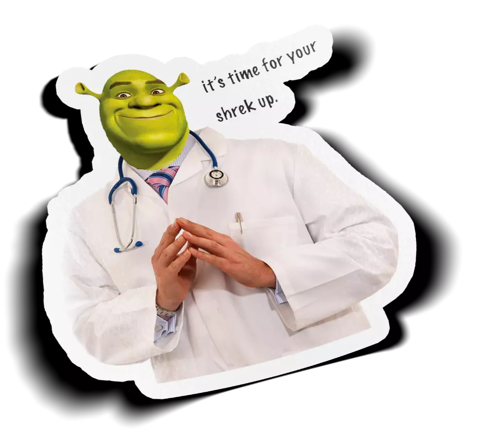 Humorous image of shrek in a hospital bed