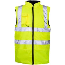 HI VIZ VIS VISIBILITY FLEECE REVERSIBLE WATERPROOF BODY WARMER GILET WAISTCOAT