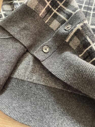 Club Monaco Men’s Lambswool Cardigan L Plaid Gray Thick Classic Grandpa *Read* - Picture 14 of 18