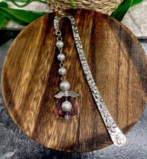 5" Handmade Silver-tone Etched Metal Hook Bookmark Beaded Charm Angel 53