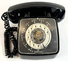 Vintage GTE Automatic Electric Black Rotary Dial MCM Mid Century Desk Phone