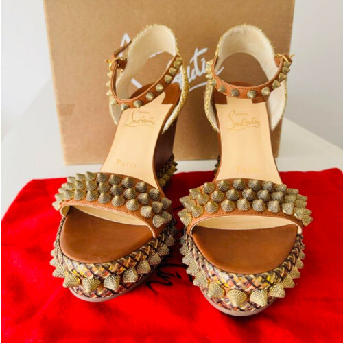 Christian Louboutin Spikes, Espadrille Sandals in Brown, US7 [EX