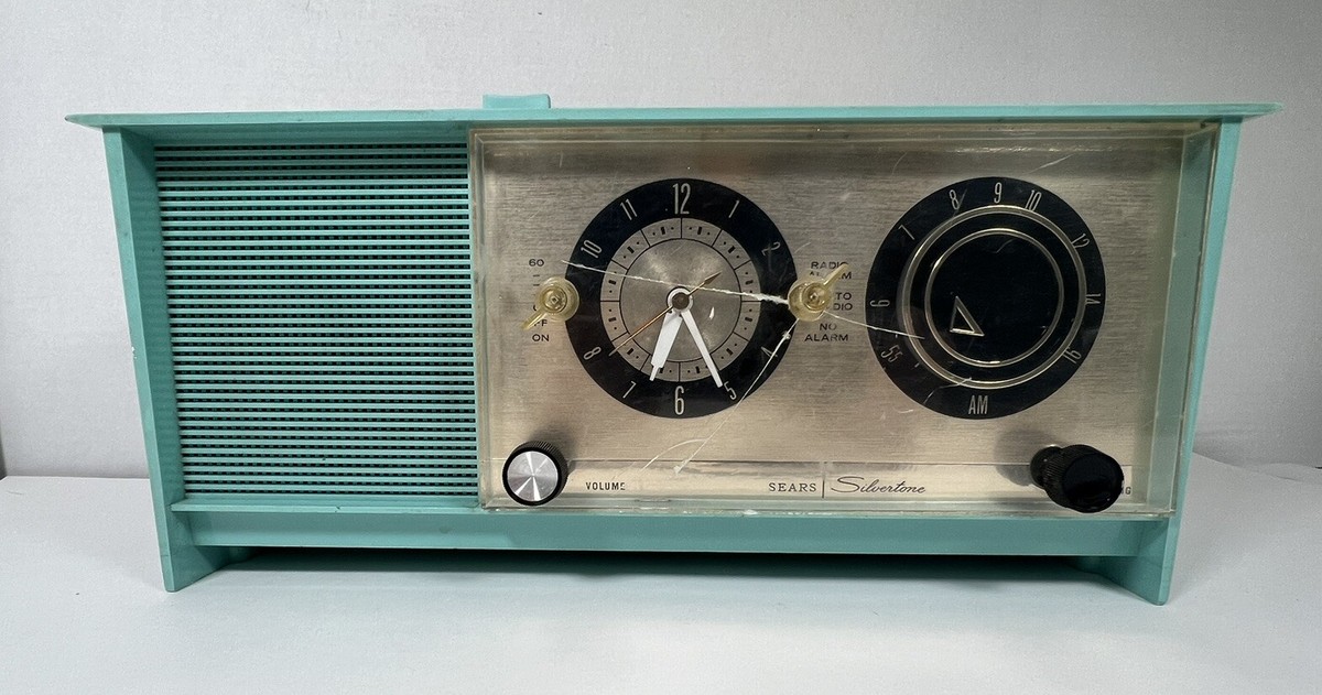 Sears Silvertone Turquoise Vacuum Tube AM Clock Radio c 1950s