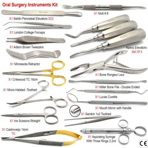 DENTAL Oral SURGICAL EXTRACTION SURGERY ELEVATORS FORCEPS INSTRUMENTS KIT 18 PCS - Picture 1 of 12