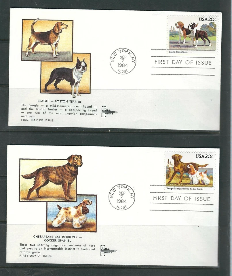 US SC # 2098-2101 American Dogs FDC .  Gill Craft Cachet . - Image 2 of 2
