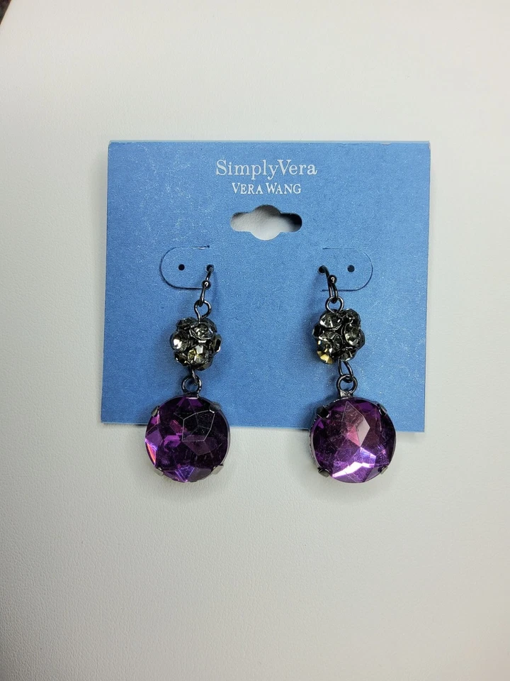 Pendientes colgantes Simply Vera Gunmetal, púrpura y cristal transparente, nuevos Foto 2 de 4