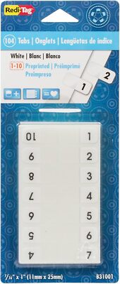 Redi-Tag Numbered Tabs, 1-10 Pre-Printed Divider Tabs, 7/16'' x 1'', 104 Tabs