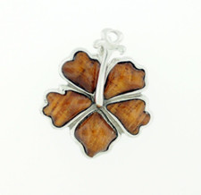 925 Sterling Silver Natural Hawaiian Koa Wood Pendant - Hibiscus Flower