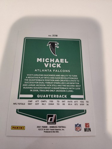 2021 DONRUSS BLUE PRESS PROOF MICHAEL VICK #238 Falcons Legend - Picture 2 of 4