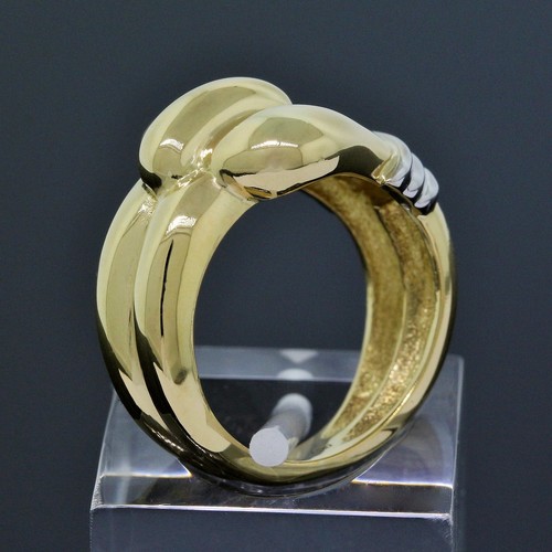 Christofle 18K Yellow & White Gold Open Buckle Wide Band Ring Size 4 - Picture 3 of 6