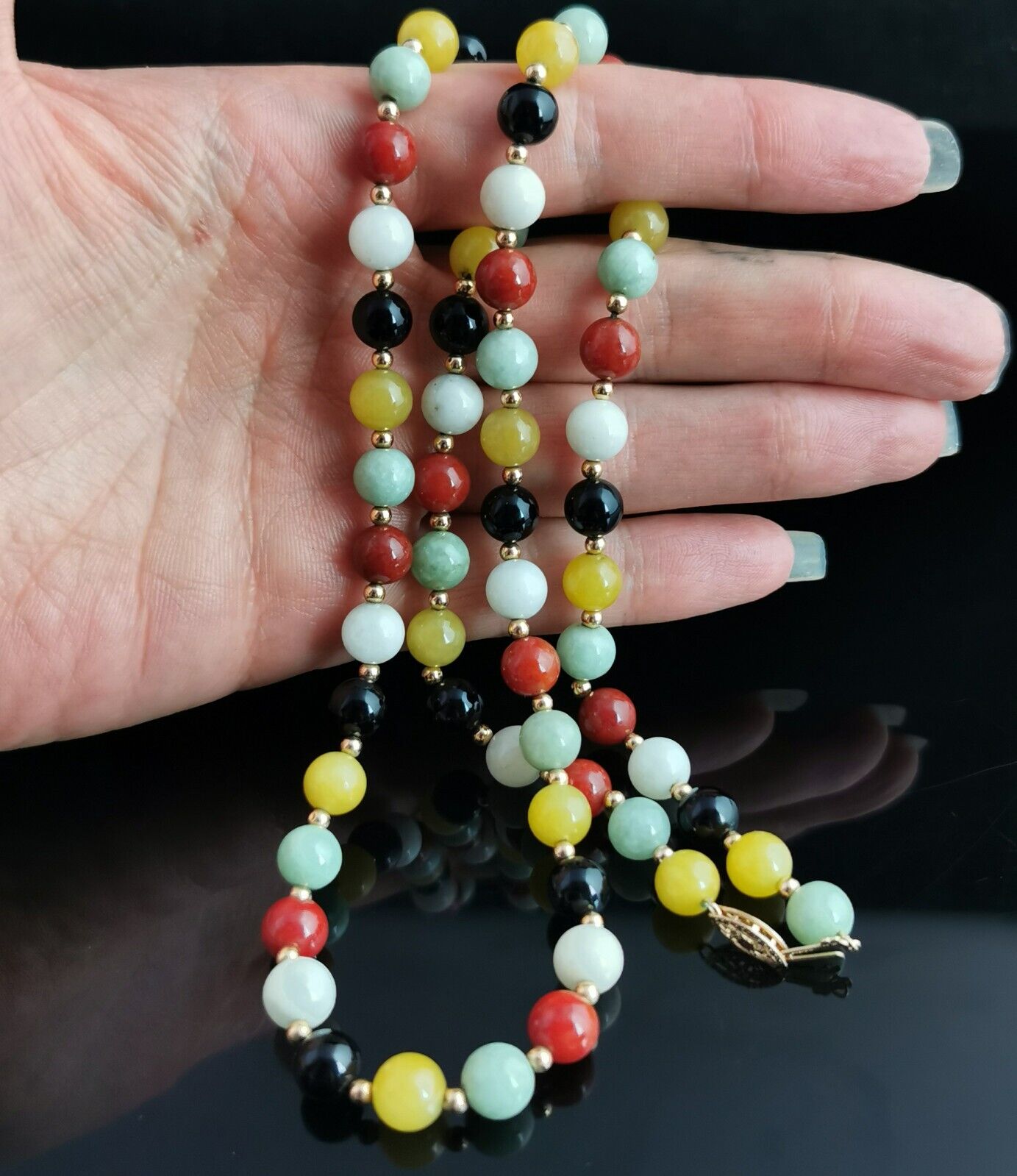 Vintage multi gemstone bead necklace, 14k yellow … - image 12