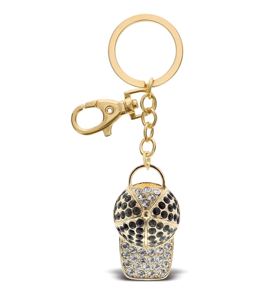 Aqua79 Baseball Cap Keychain - Gold 3D Sparkling Charm Rhinestones
