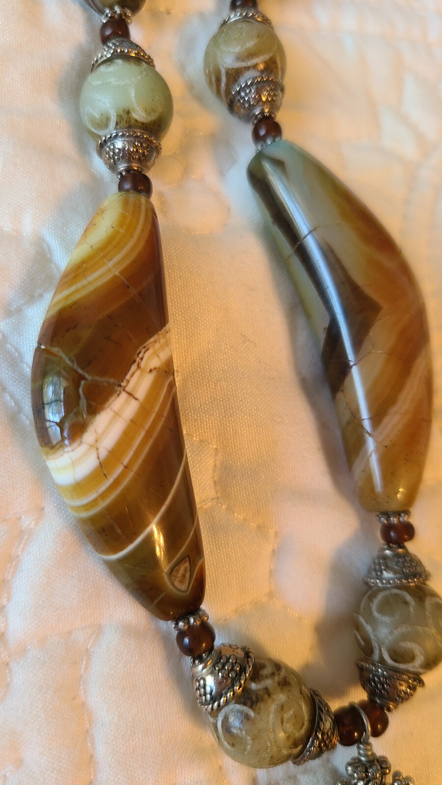 Chunky Silver Brown Stones Statement Necklace - image 5