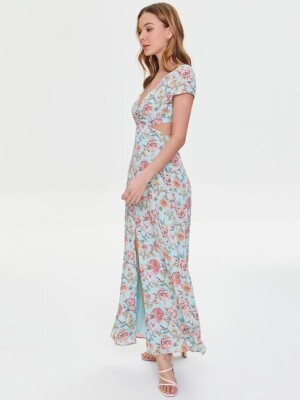 forever 21 long blue dress ✨Forever 21 Blue Printed Maxi Slit Dress✨