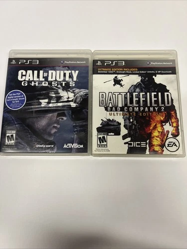 PS3 2 Game Bundle Call of Duty Ghosts & Battlefield Bad Company 2 Complete CIB