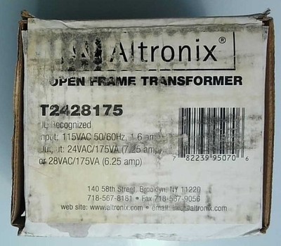 Altronix T2428175 Open Frame Transformer, Input: 115VAC 50/60Hz, 1.6A