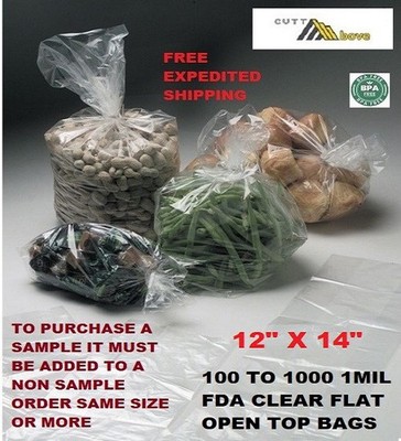 12 X 14 Clear Plastic Packaging Lay Flat Open Top End Poly Bags 1 MIL 1MIL