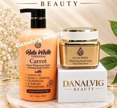 glutathione skin whitening body lotion with carrot oil Gluta White Face Cream and Milk 500ml Set 2 in 1 DNA CoFactor
