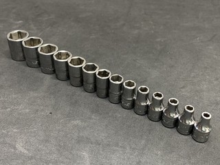 NICE! Snap on Tools 14pc 1/4" Flank Dr Metric 4 15mm Socket Set Shallow Sockets