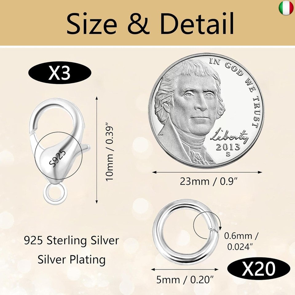 26 Pezzi Anelli E Chiusure Per Gioielli In Argento 925 - Moschettoni E Anelli Aperti Per Bracciali E Collane - Foto 11