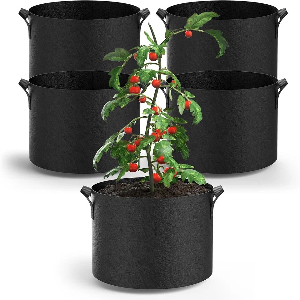 Pack of 5/10 Fabric Grow Pots Breathable Planter Bags 3/5/7 Gallon Bags UK