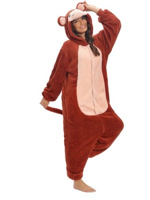 Monkey Jumpsuit Adult Large Costume Jungle Animal Pajama Dress Up Halloween Cozy