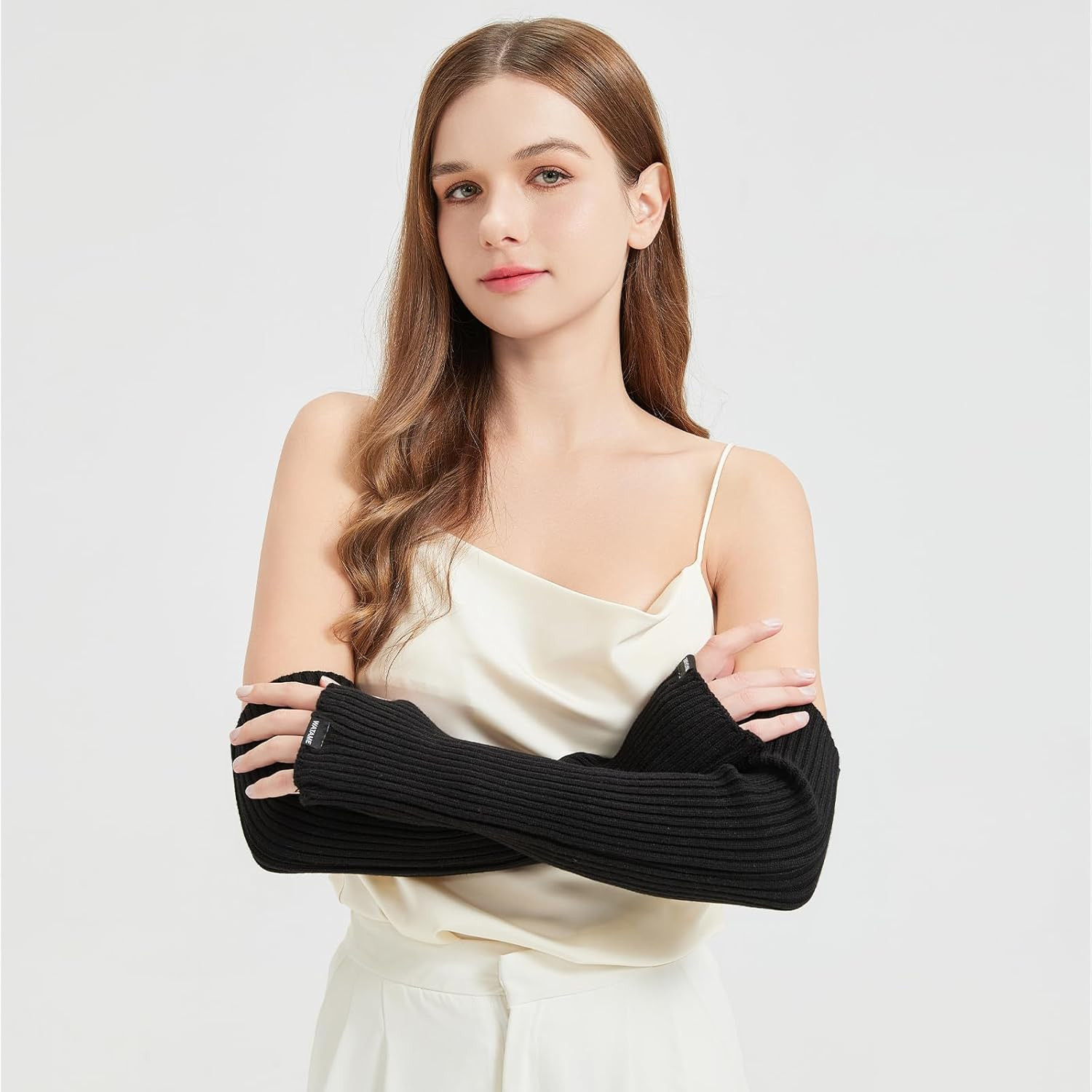 Arm Warmers Women Winter Long Fingerless Gloves Knitted Wrist Warmers with Thumb