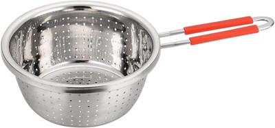 Stainless Steel Perforated Metal Colander Strainer with Long Red Handle Sieve Si