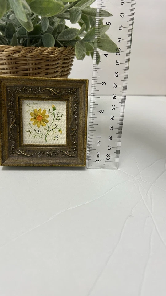 Pintura al óleo original vintage años 70 arte enmarcado floral flores doradas 3x3 Foto 3 de 3