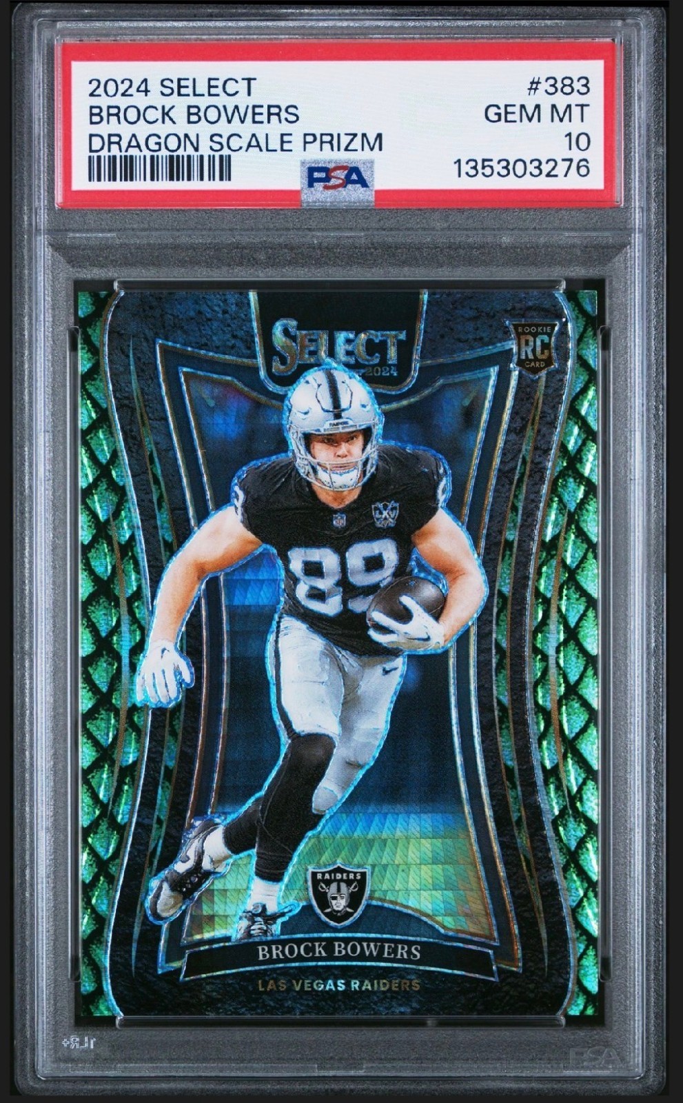 Brock Bowers 2024 Select Suite Level #383 Dragon Scale Prizm /81 PSA 10 Raiders