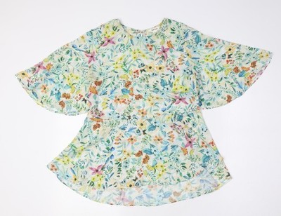 Koton Damen Mehrfarbig Blumenmuster Polyester Basic Knopfleiste Größe 8 Rundhalsausschnitt