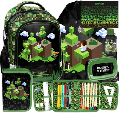 MINECRAFT Schulranzen Set 6in1 SCHULRUCKSACK Federmäppchen Turnbeutel PIXEL GAME