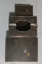 Vintage Sterling Silver Japanese Ebony Wood Mallet Daikoku Cigarette Case Set