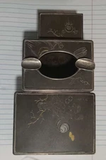 Vintage Sterling Silver Japanese Ebony Wood Mallet Daikoku Cigarette Case Set