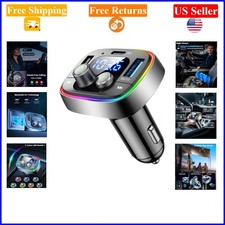 Grey USB C Bluetooth 5.4 FM Transmitter with 48W Fast Charging  LED Backlit