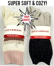 SUPER SOFT WOMENS BOOT CREW SOCKS LUCKY BRAND COZY 6-PACK YOUR CHOICE! SZ 5-10
