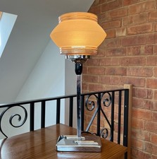 Vintage Art Deco Chrome Desk Table Lamp Light Pink Glass Shade 20s 30s