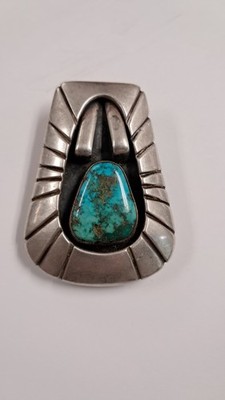NATIVE AMERICAN STERLING & TURQUOISE BOLO TIE CENTERPIECE NO STRAP 39.66GR