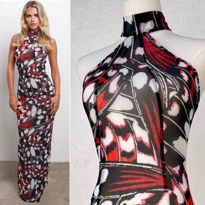 NWT Halden London The Athena Luxury Stretch Mesh Butterfly Maxi Dress One Size