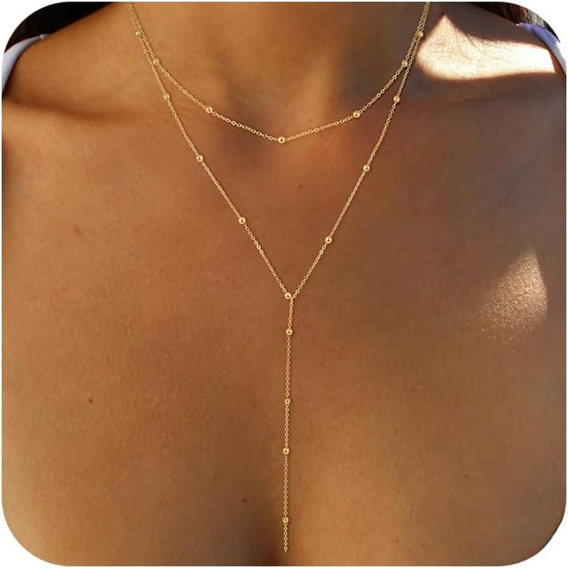 Lariat Gold Necklace for Women, Dainty Long Necklace 14K Gold Plated/Silver Y-Sh