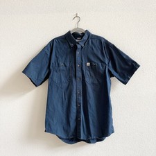 Carhartt Mens L Rugged Flex Relaxed Fit Short Sleeve Work Shirt Navy Blue 103555
