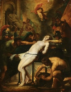 17th CENTURY LARGE FLEMISH OLD MASTER OIL COPPER RUBENS SCHOOL SAINT LAWRENCE
