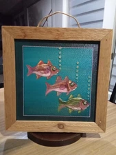 Painting 3D Graphic Tropical Ocean Fish Art Wooden Frame Rustic Beachy Nautical 
