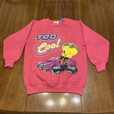 VTG Y2K Looney Tunes Tweety Bird Crewneck Sweatshirt Pink Freeze Cool 16.5x21.5  