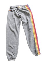 Aviator Nation 5 Stripe Sweatpants Heather Grey Rainbow Joggers Womens Size S