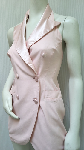 VTG Creations Joseph Ribkoff Pink Crepe & Satin Tuxedo Halter Mini Dress - XS/S - Picture 2 of 11