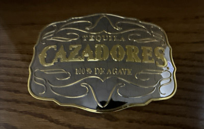 Tequila CAZADORES 100% De Agave Large Gold Colored Metal Belt Buckle 5'' X 3 3/4''