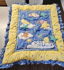  Vtg Kids Line Hey Diddle Diddle Crib Bedding Set 5pc Blue Moon  Stars USA Made