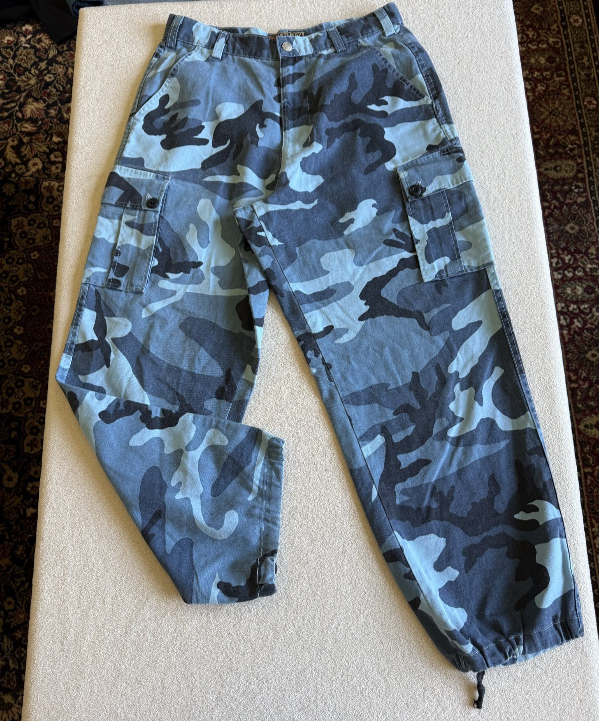 VTG Stussy Outdoor Cargo Blue Camo Pants 90s Streetwear Men's Size 34x30 RARE!