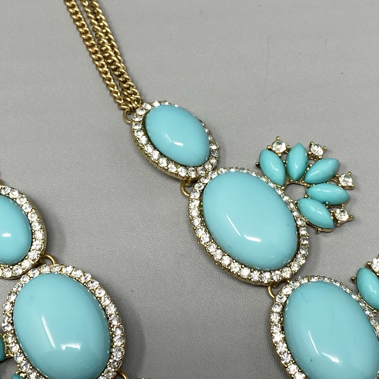 Chunky Statement Necklace Turquoise Cabochons Gol… - image 8